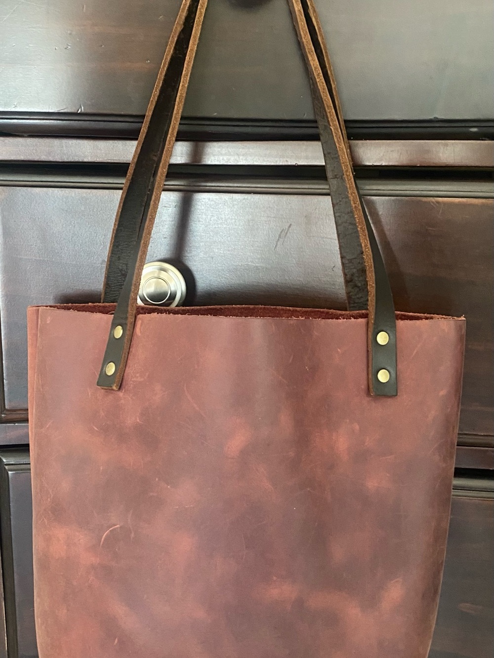 Portland Leather Merlot small Tote Bag with Brown Leather Straps - Women Bags
